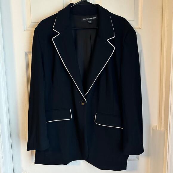 Boston Proper Blazer Womens Size 20W Black White Lined Notch One Button Career - Picture 1 of 7